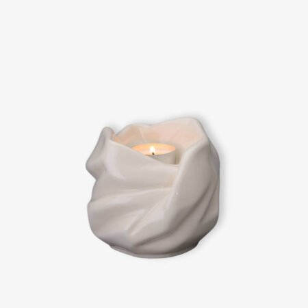 Χειροποίητη κεραμική μικρή αναμνηστική τεφροδόχος "The Holy Mother" Λευκό Κρεμ