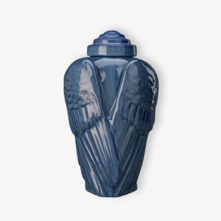 Χειροποίητη κεραμική τεφροδόχος Wings Μπλε Μελανζέ